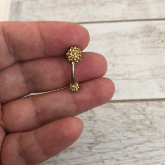 Ball Cubic Zirconia Champagne Mini Stones Belly Ring - Picture 3 of 4